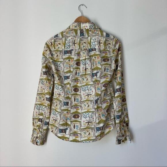 Anthropologie Odille Tarpan Country Fair Printed Button Down Shirt sz 2 - Picture 4 of 6